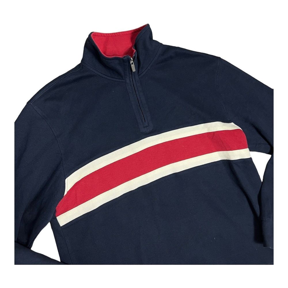 IZOD Sweater Mens L Red White Blue Pullover 1/4 Zip Preppy USA Classic Americana